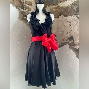 White House Black Market Black Satin Frilly Dress Size 4